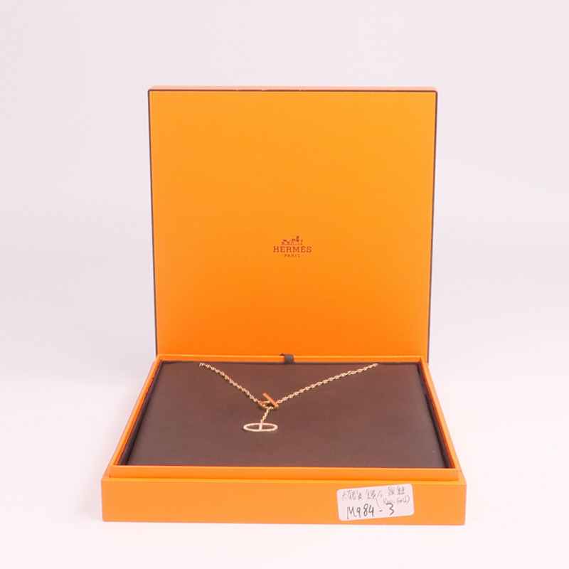 HERMES 18K玫瑰金Chaine d'ancre Contour Pendant鑽石項鍊-8