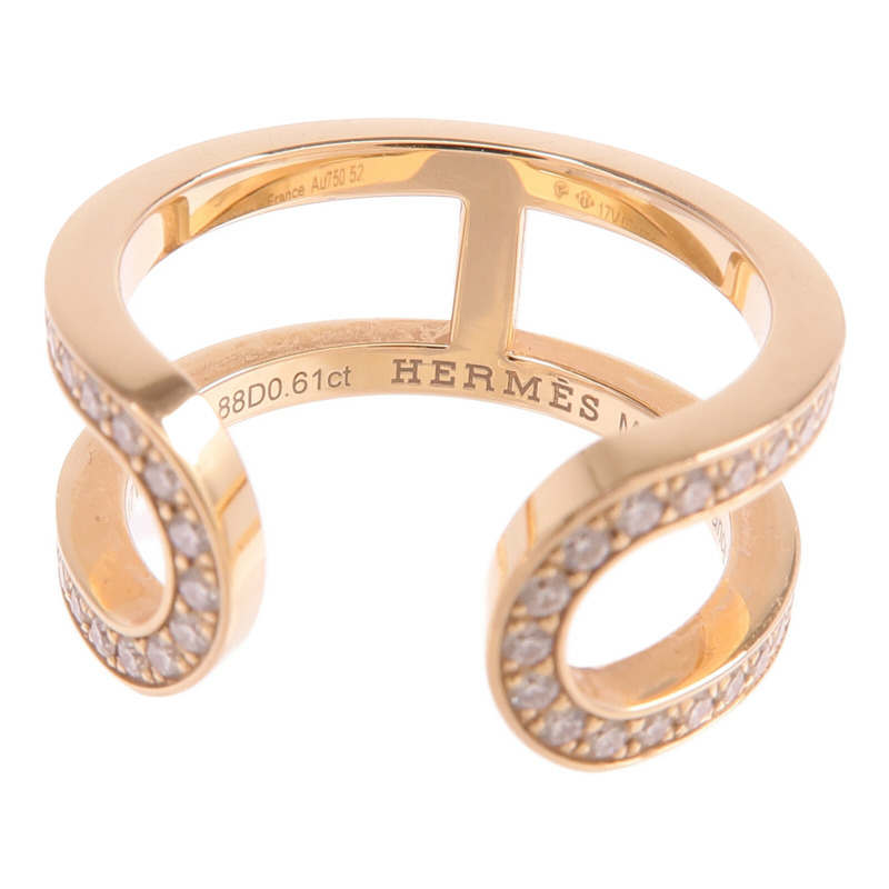 HERMES 18K玫瑰金Ever Chaine d'ancre Ring鑽石戒指Hermes#52/US#6-4