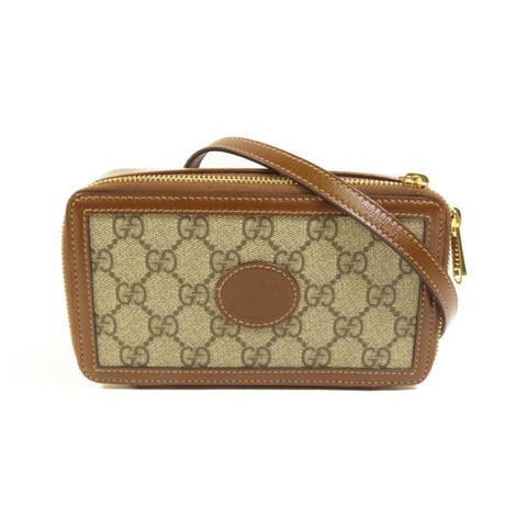 GUCCI 塗層帆布/牛皮皮革GG Supreme金扣肩背袋