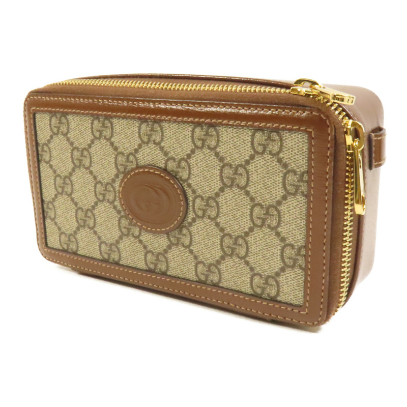 GUCCI 塗層帆布/牛皮皮革GG Supreme金扣肩背袋-2