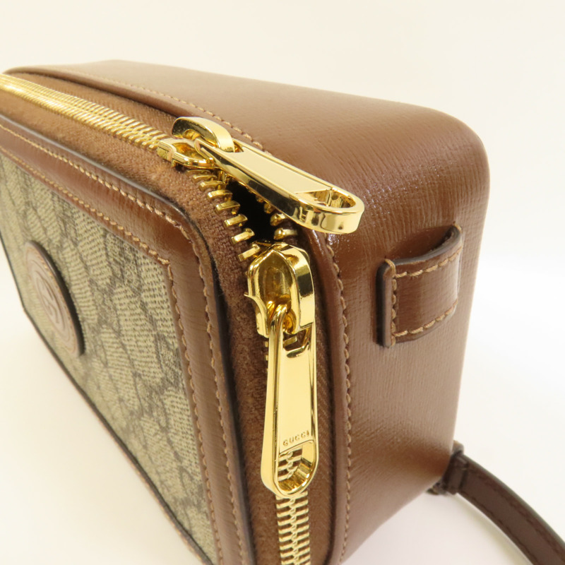 GUCCI 塗層帆布/牛皮皮革GG Supreme金扣肩背袋-5