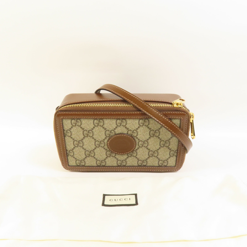 GUCCI 塗層帆布/牛皮皮革GG Supreme金扣肩背袋-10