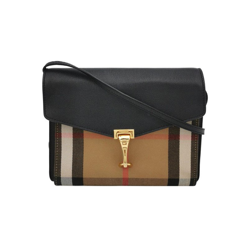 Burberry Macken牛皮帆布拼色格紋金屬扣斜挎包單肩包-0