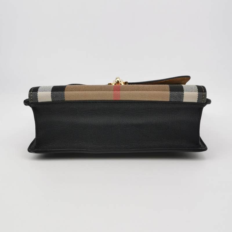 Burberry Macken牛皮帆布拼色格紋金屬扣斜挎包單肩包-5