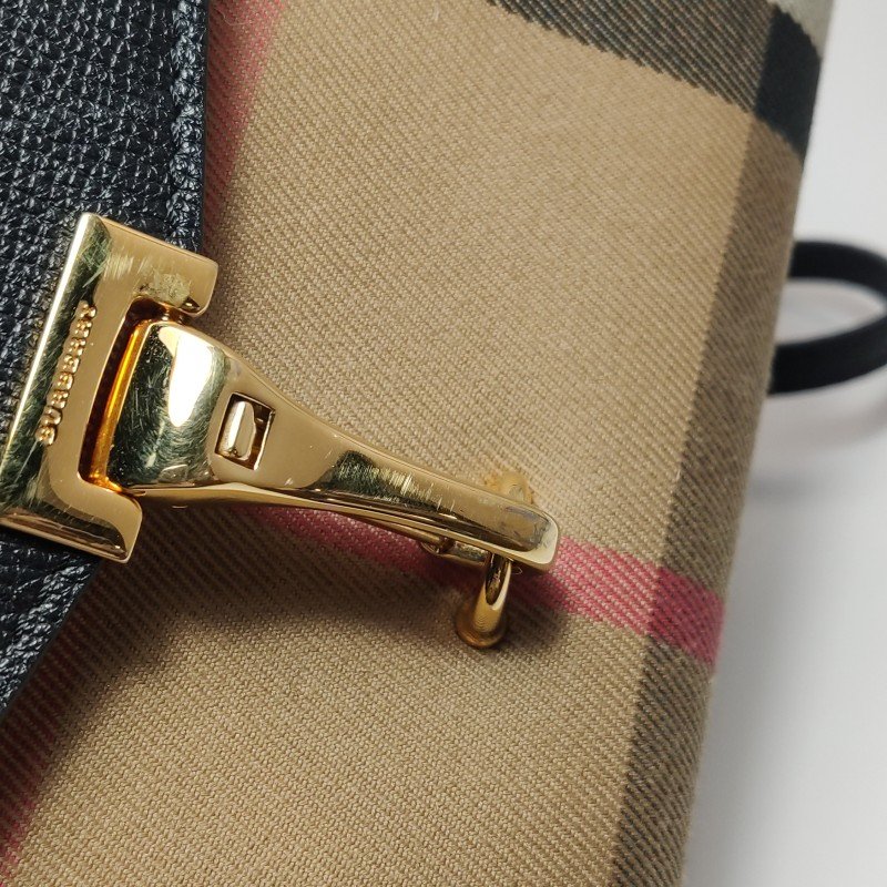 Burberry Macken牛皮帆布拼色格紋金屬扣斜挎包單肩包-11