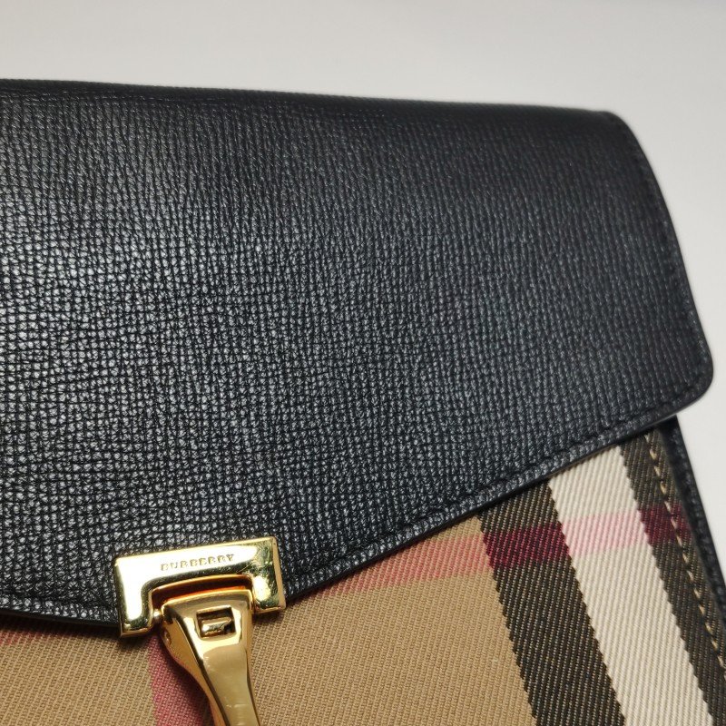 Burberry Macken牛皮帆布拼色格紋金屬扣斜挎包單肩包-15