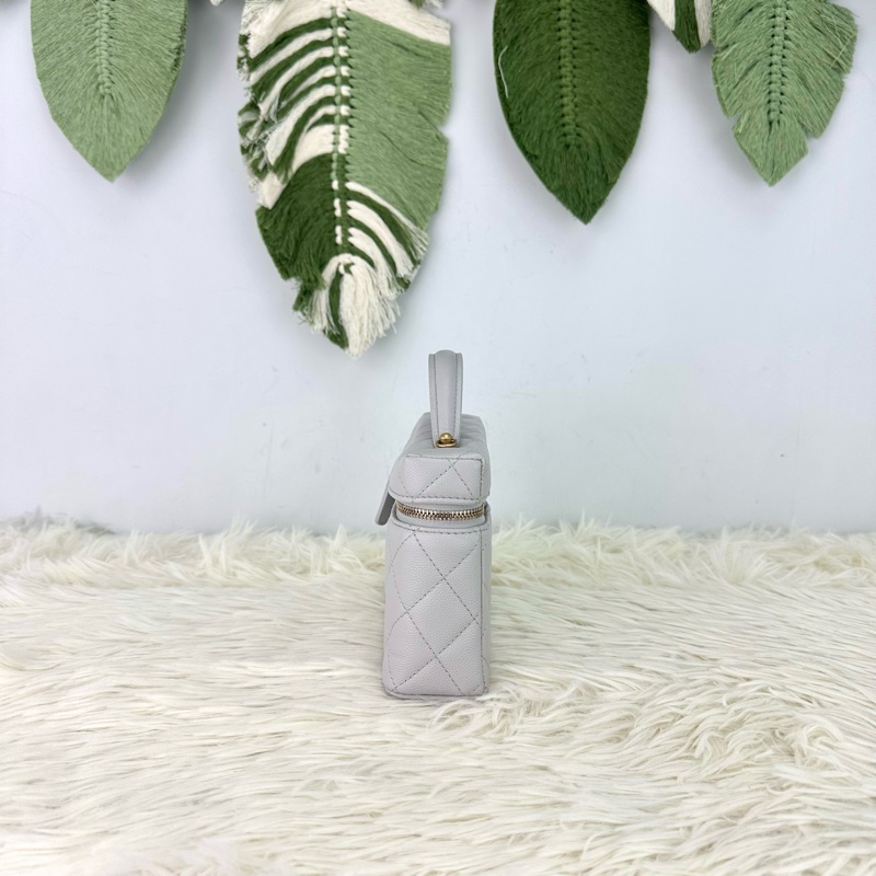 CHANEL 25P LP 灰色金扣荔枝牛皮飯盒包 手提單肩斜肩包-2