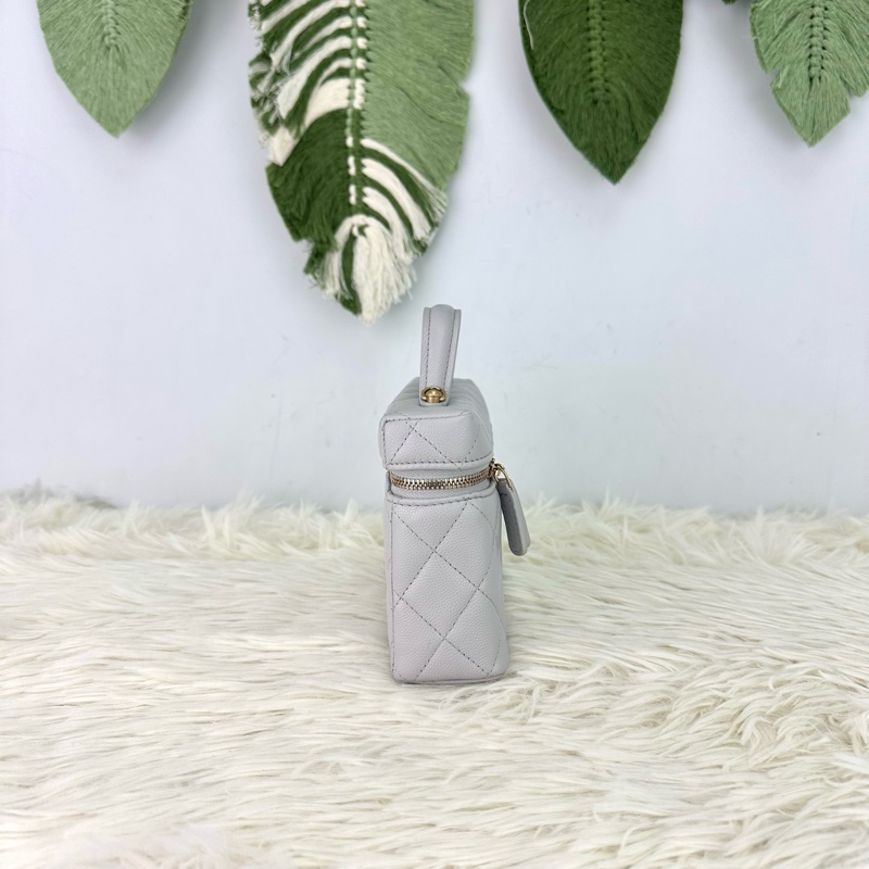 CHANEL 25P LP 灰色金扣荔枝牛皮飯盒包 手提單肩斜肩包-3