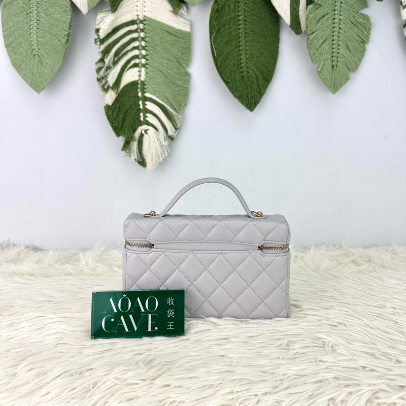 CHANEL 25P LP 灰色金扣荔枝牛皮飯盒包 手提單肩斜肩包-4