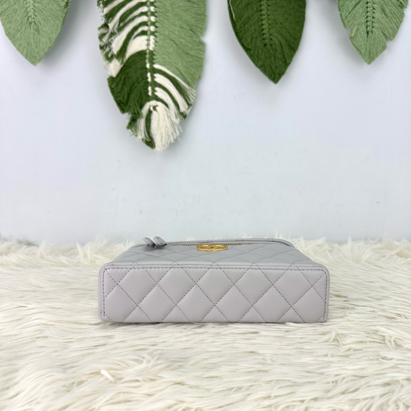 CHANEL 25P LP 灰色金扣荔枝牛皮飯盒包 手提單肩斜肩包-5