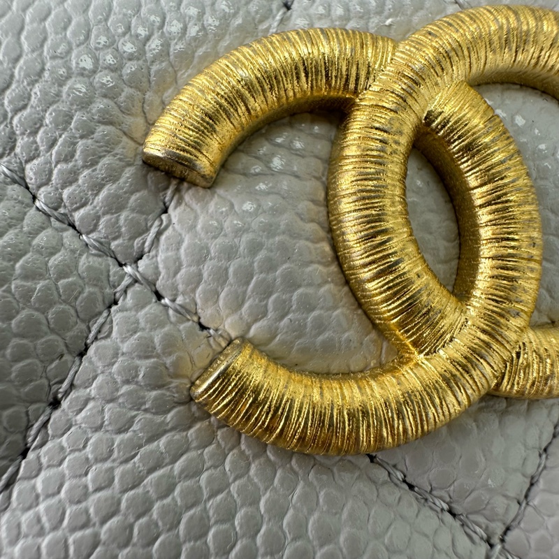 CHANEL 25P LP 灰色金扣荔枝牛皮飯盒包 手提單肩斜肩包-9