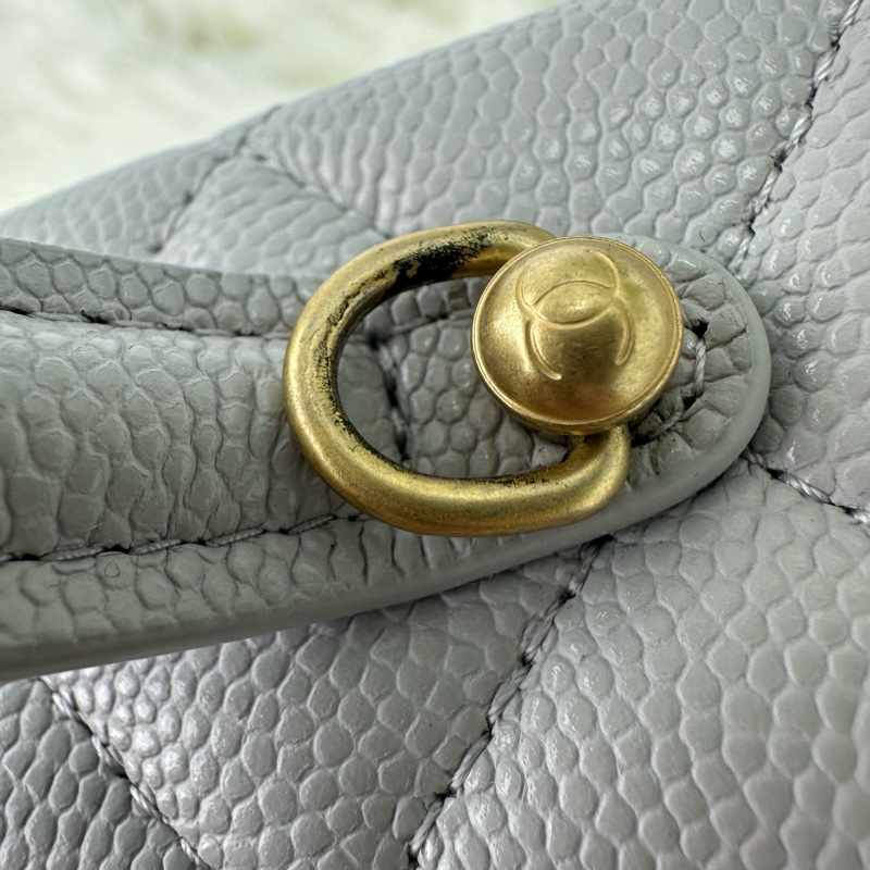 CHANEL 25P LP 灰色金扣荔枝牛皮飯盒包 手提單肩斜肩包-11