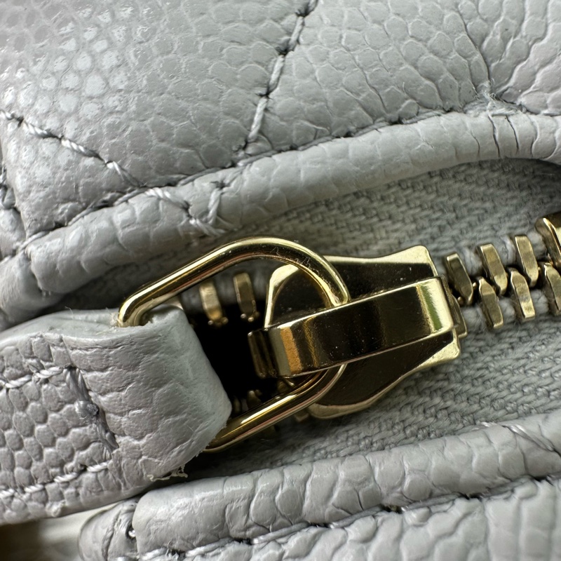 CHANEL 25P LP 灰色金扣荔枝牛皮飯盒包 手提單肩斜肩包-13