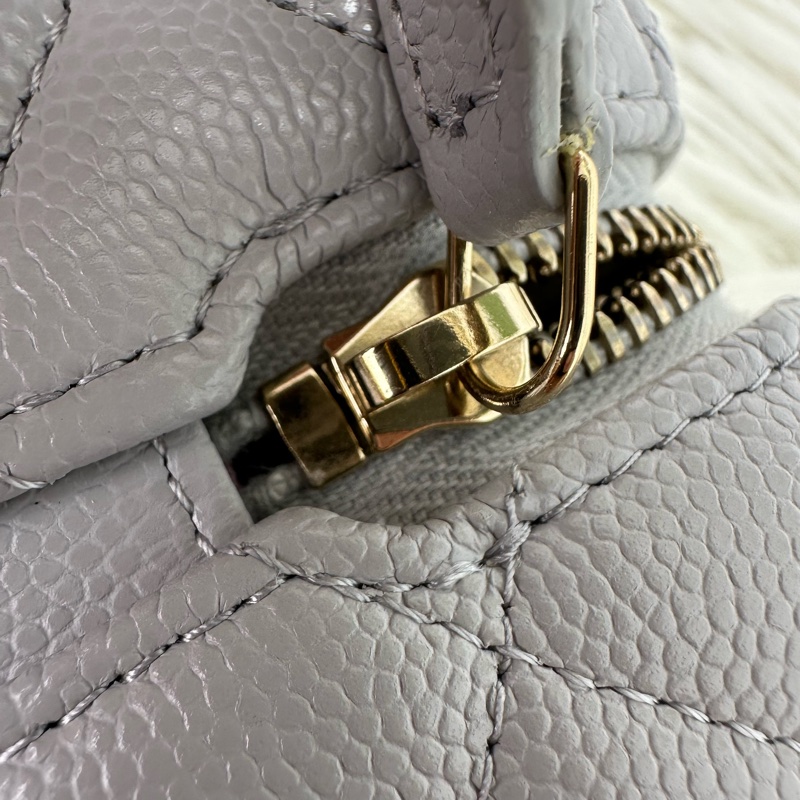 CHANEL 25P LP 灰色金扣荔枝牛皮飯盒包 手提單肩斜肩包-15