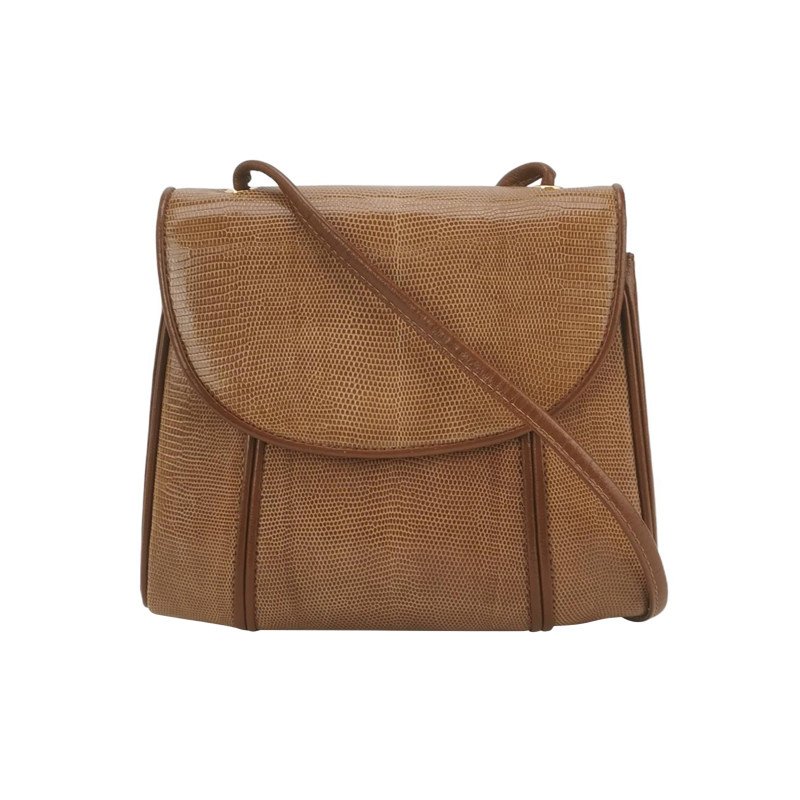 Saint Laurent羊皮蜥蜴皮純色翻蓋斜挎包-0