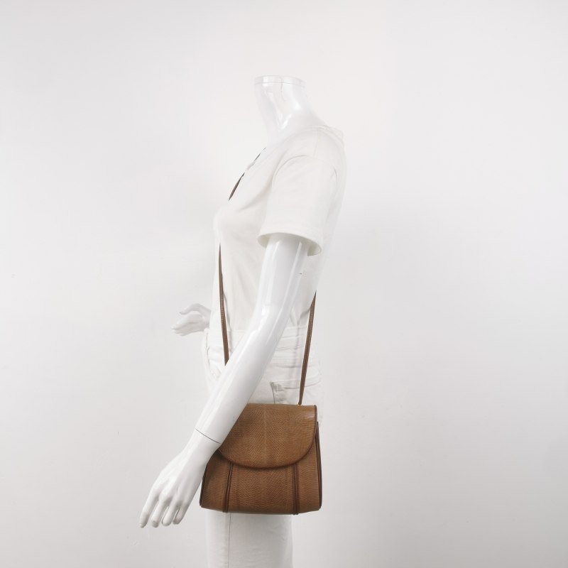 Saint Laurent羊皮蜥蜴皮純色翻蓋斜挎包-1