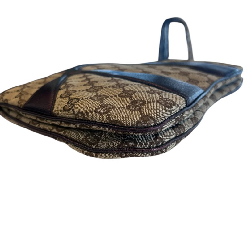 GUCCI卡其提花布拼紫皮竹節側肩包-4