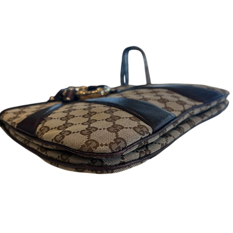 GUCCI卡其提花布拼紫皮竹節側肩包-6