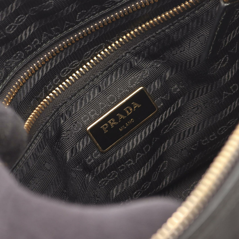 PRADA 托特肩斜背包 尼龍 Saffiano 皮革 黑色 二手 女士-3