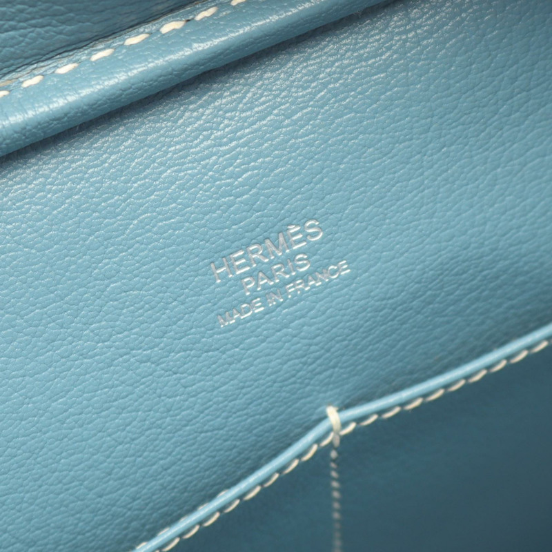 愛馬仕 Plume 28 手提包 J Epsom 皮革 藍色牛仔布 二手 女士 SHW-3