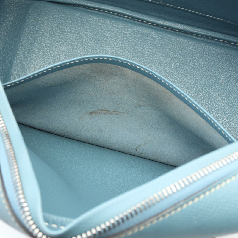 愛馬仕 Plume 28 手提包 J Epsom 皮革 藍色牛仔布 二手 女士 SHW-5