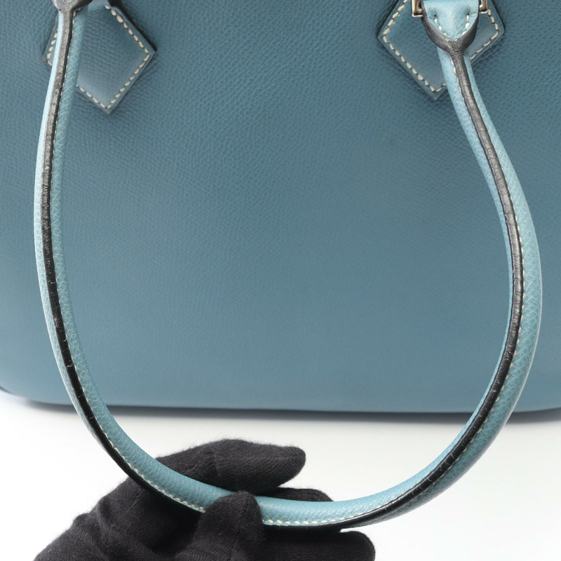 愛馬仕 Plume 28 手提包 J Epsom 皮革 藍色牛仔布 二手 女士 SHW-8