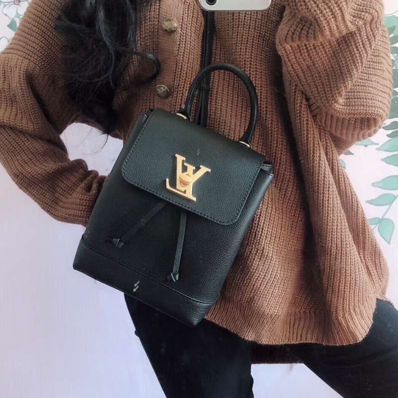 LV lockme mini黑金全皮 小書包後背包15*19*10 98新配件塵袋-0