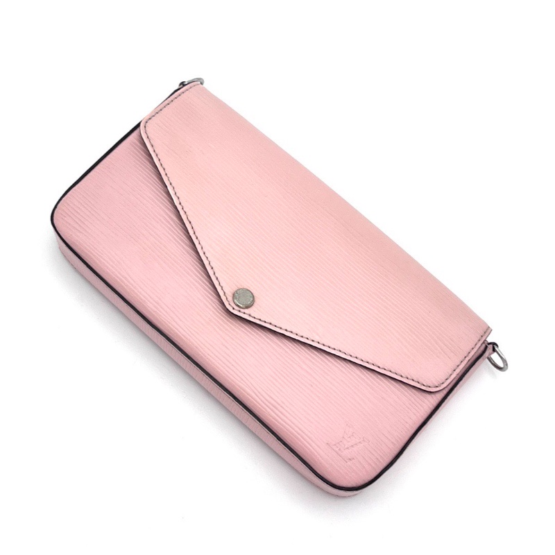 LV粉色水波紋三合一肩背斜背包21*13*3 98新配件塵袋-2