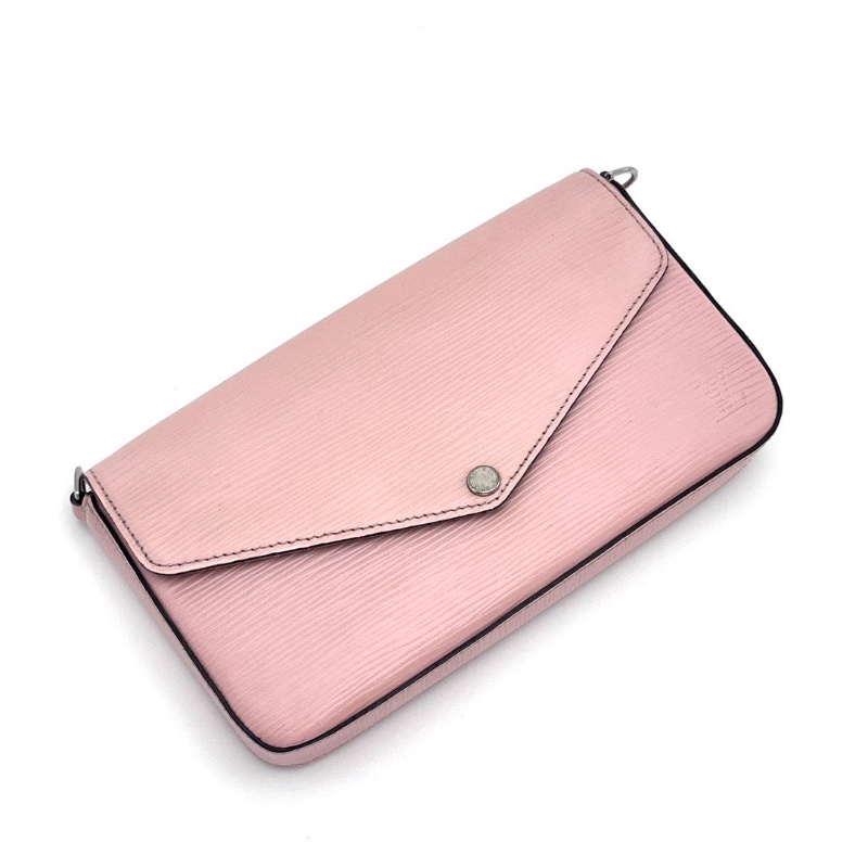 LV粉色水波紋三合一肩背斜背包21*13*3 98新配件塵袋-4