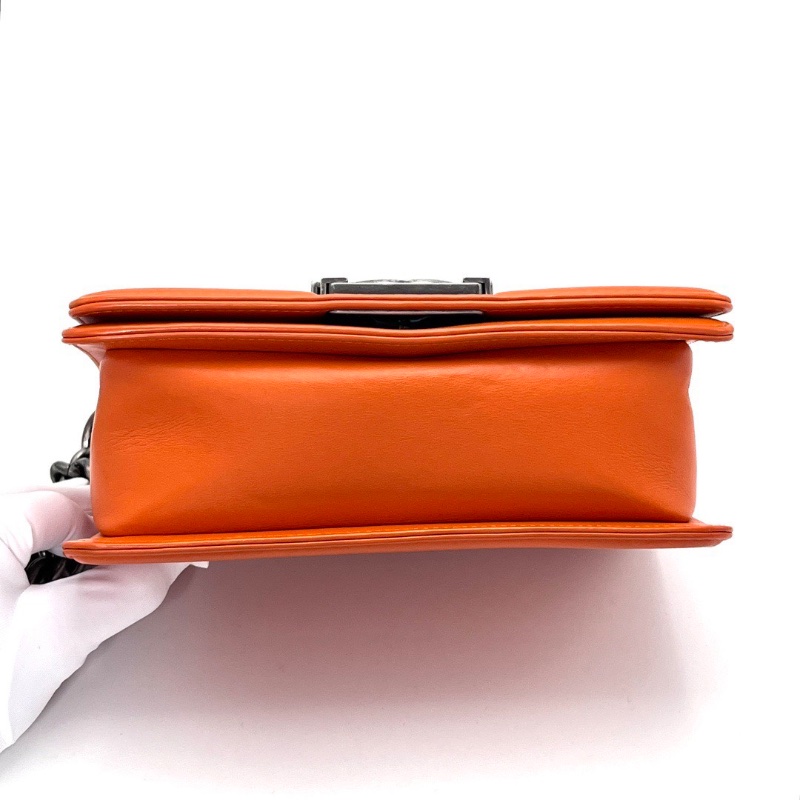 CHANEL橙色限量蛇皮 leboy小號鏈條包 20*11*6 98新配件塵袋-4