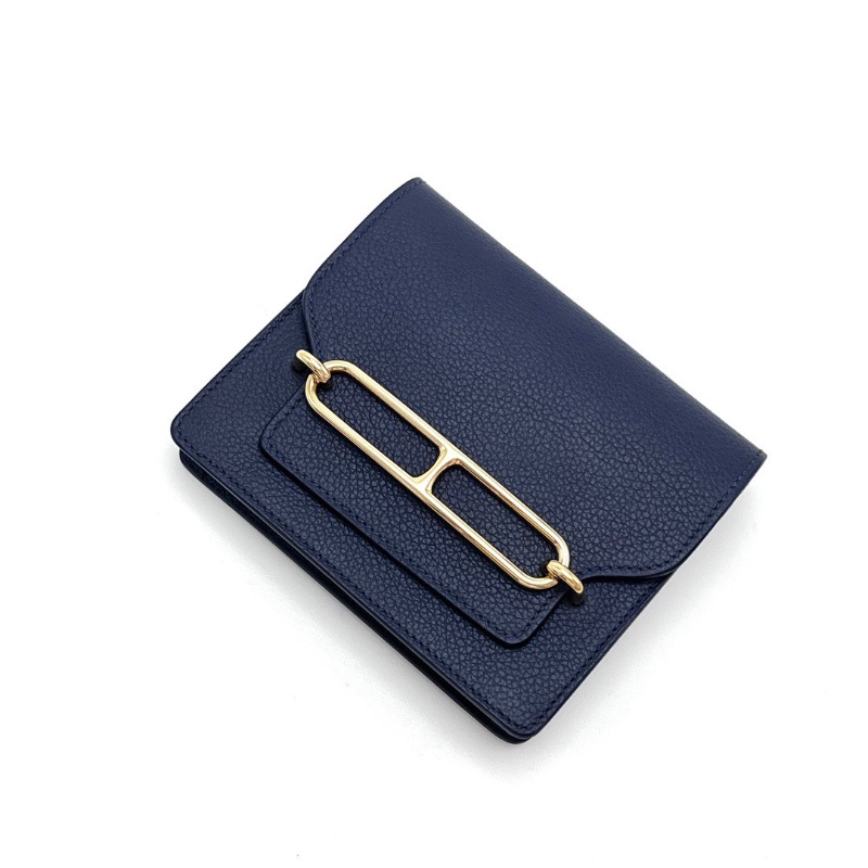 HERMES午夜藍金扣豬鼻子 slim子母零錢手拿包 13*11*2 全新閒置配件盒子塵袋毛氈布-2