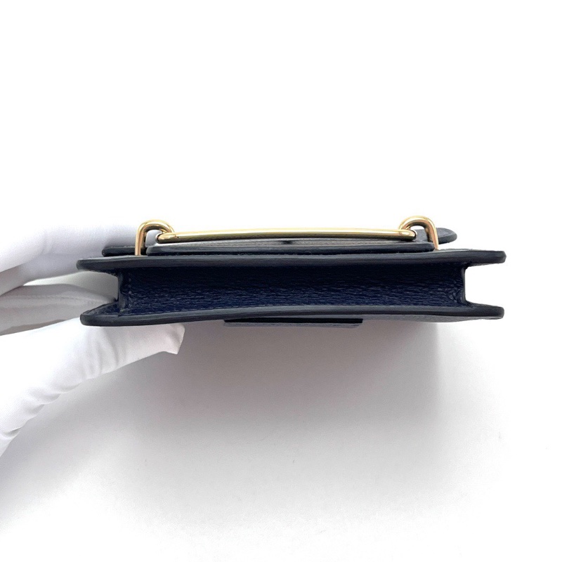 HERMES午夜藍金扣豬鼻子 slim子母零錢手拿包 13*11*2 全新閒置配件盒子塵袋毛氈布-3