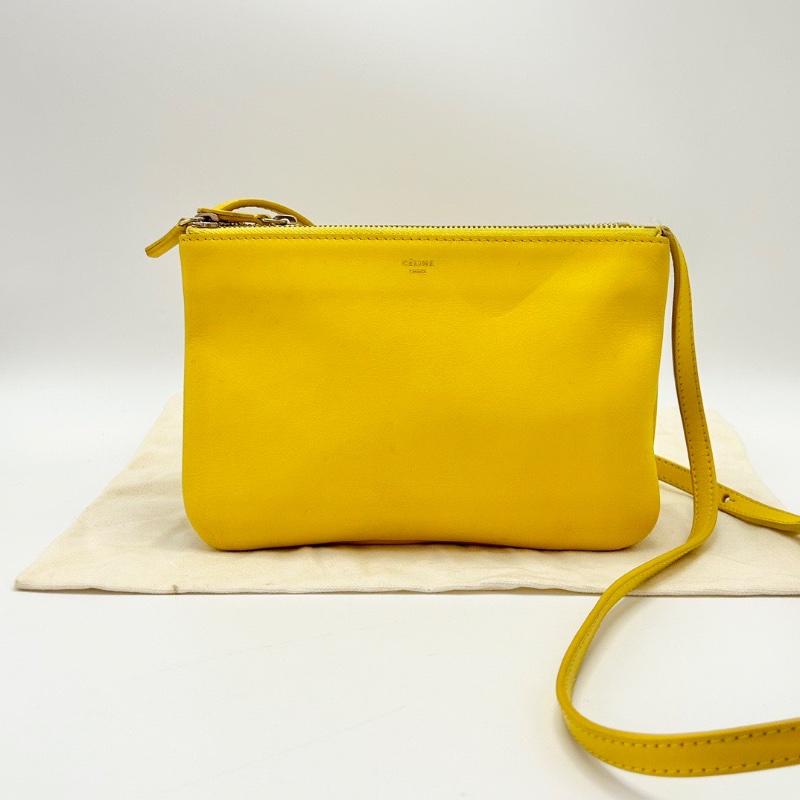 CELINE 黃色trio三合一金扣肩背斜背包22*15*3 98新配件塵袋-1