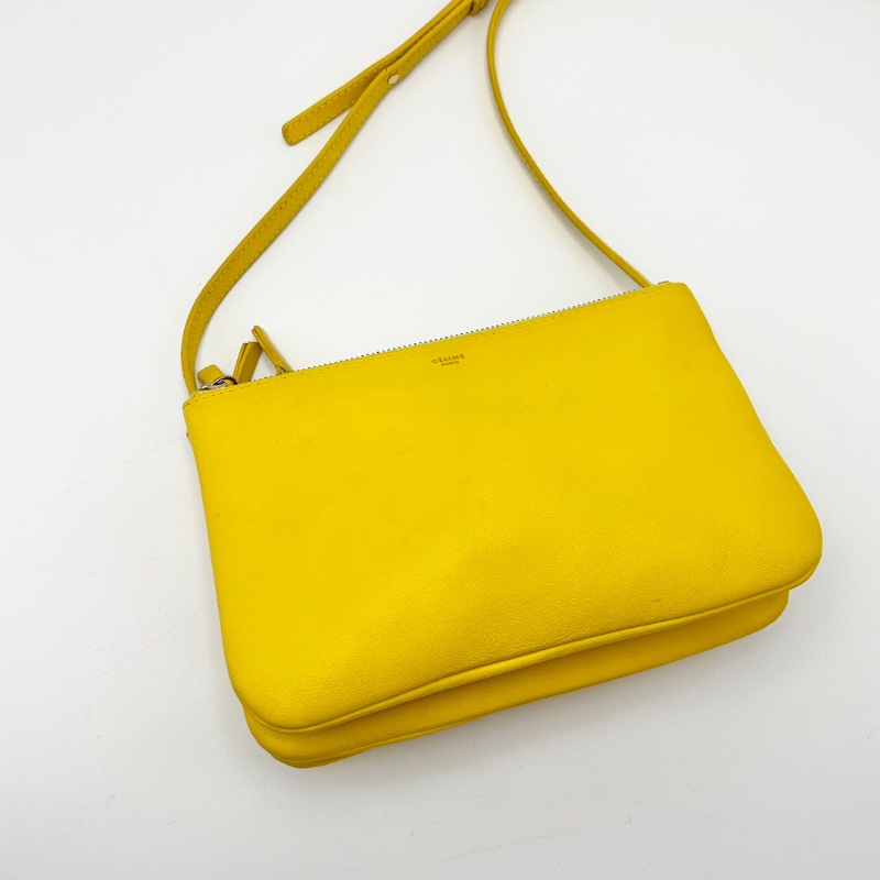 CELINE 黃色trio三合一金扣肩背斜背包22*15*3 98新配件塵袋-3