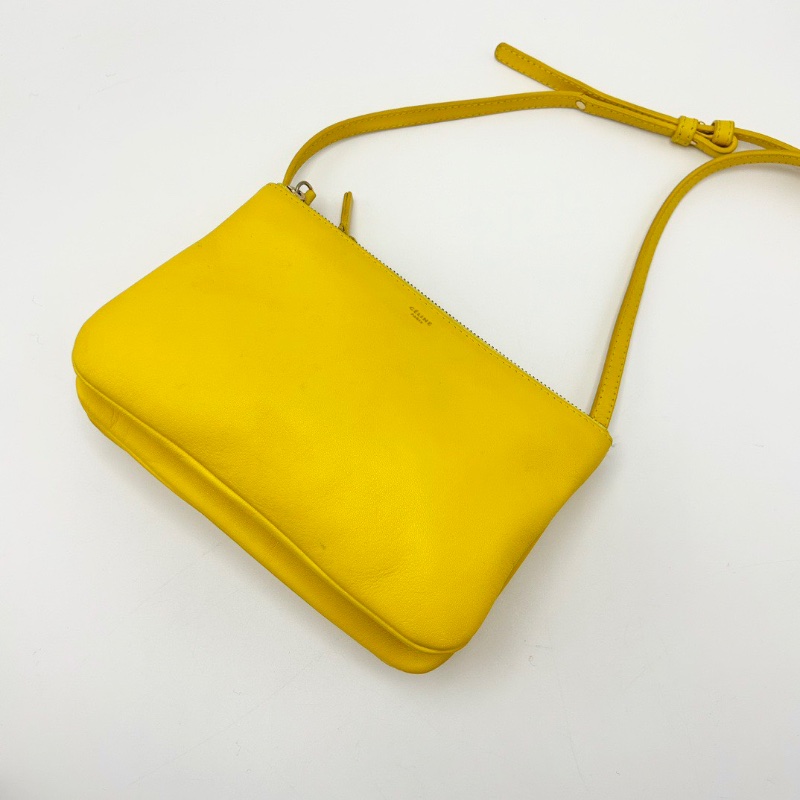 CELINE 黃色trio三合一金扣肩背斜背包22*15*3 98新配件塵袋-5
