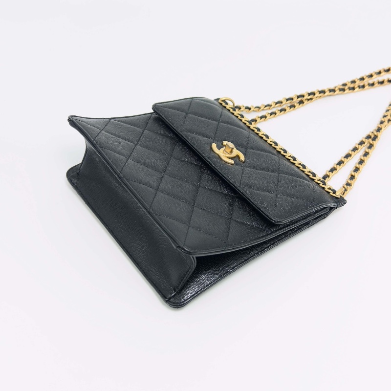 CHANEL 黑金荔枝紋肩背斜背包18*20*7.5 99新配件盒子塵袋-3