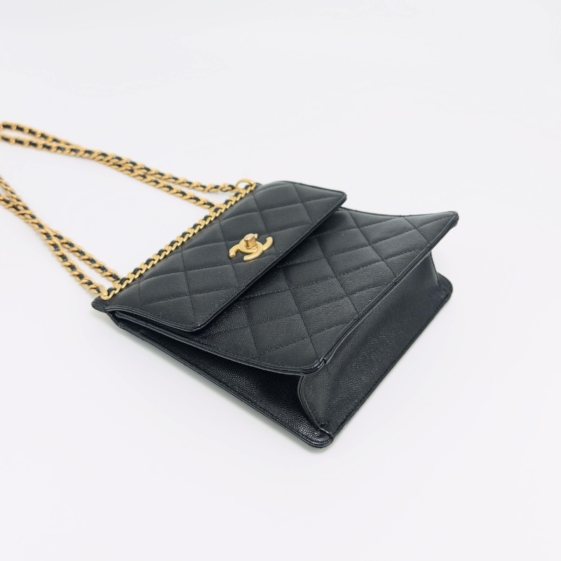 CHANEL 黑金荔枝紋肩背斜背包18*20*7.5 99新配件盒子塵袋-5