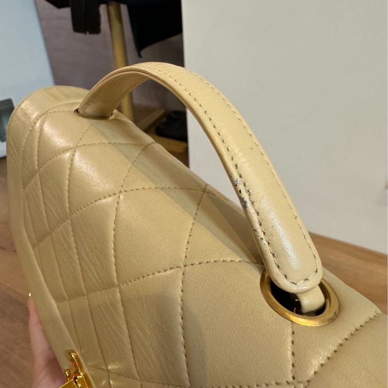 CHANEL VINTAGE 經典 diana 黛安娜 米色 奶茶色 羊皮金釦 戴妃包 黛妃包 斜背包 肩背包 手提包-15