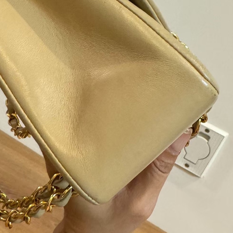 CHANEL VINTAGE 經典 diana 黛安娜 米色 奶茶色 羊皮金釦 戴妃包 黛妃包 斜背包 肩背包 手提包-40