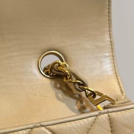 CHANEL VINTAGE 經典 diana 黛安娜 米色 奶茶色 羊皮金釦 戴妃包 黛妃包 斜背包 肩背包 手提包-46