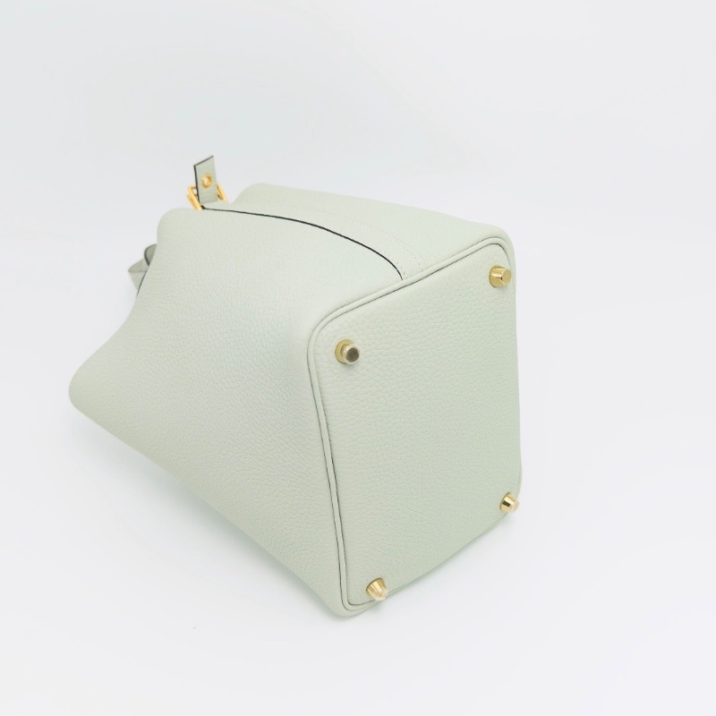 HERMES 氣泡綠金扣菜籃子18手提袋18*18*13 98新配件盒子塵袋購證-3