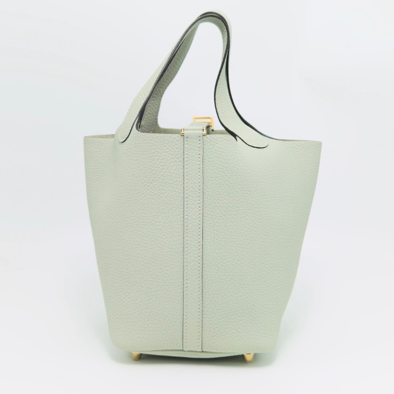 HERMES 氣泡綠金扣菜籃子18手提袋18*18*13 98新配件盒子塵袋購證-6