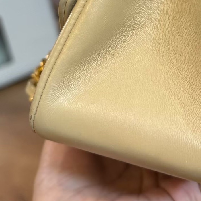 CHANEL VINTAGE 經典 diana 黛安娜 米色 奶茶色 羊皮金釦 戴妃包 黛妃包 斜背包 肩背包 手提包-36