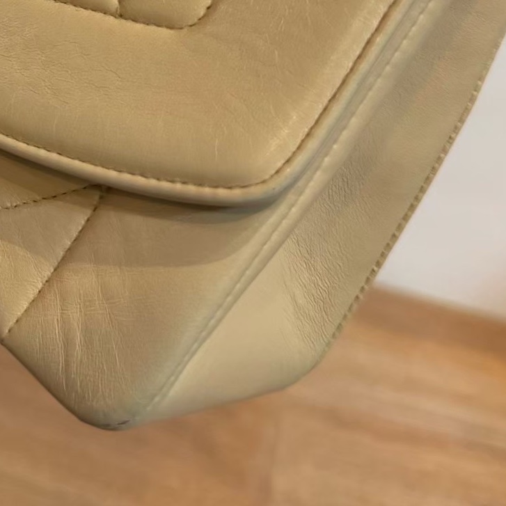 CHANEL VINTAGE 經典 diana 黛安娜 米色 奶茶色 羊皮金釦 戴妃包 黛妃包 斜背包 肩背包 手提包-38