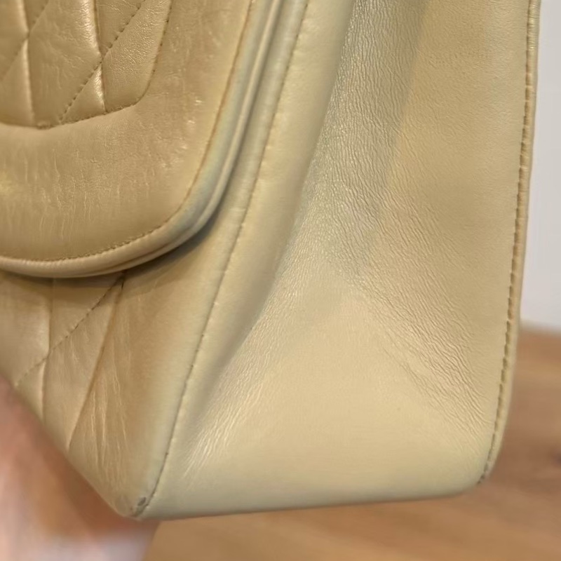 CHANEL VINTAGE 經典 diana 黛安娜 米色 奶茶色 羊皮金釦 戴妃包 黛妃包 斜背包 肩背包 手提包-39