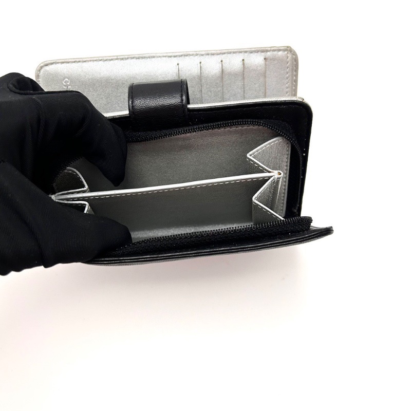 CHANEL拼色銀扣山茶花錢包10*15*2 98新配件塵袋-2