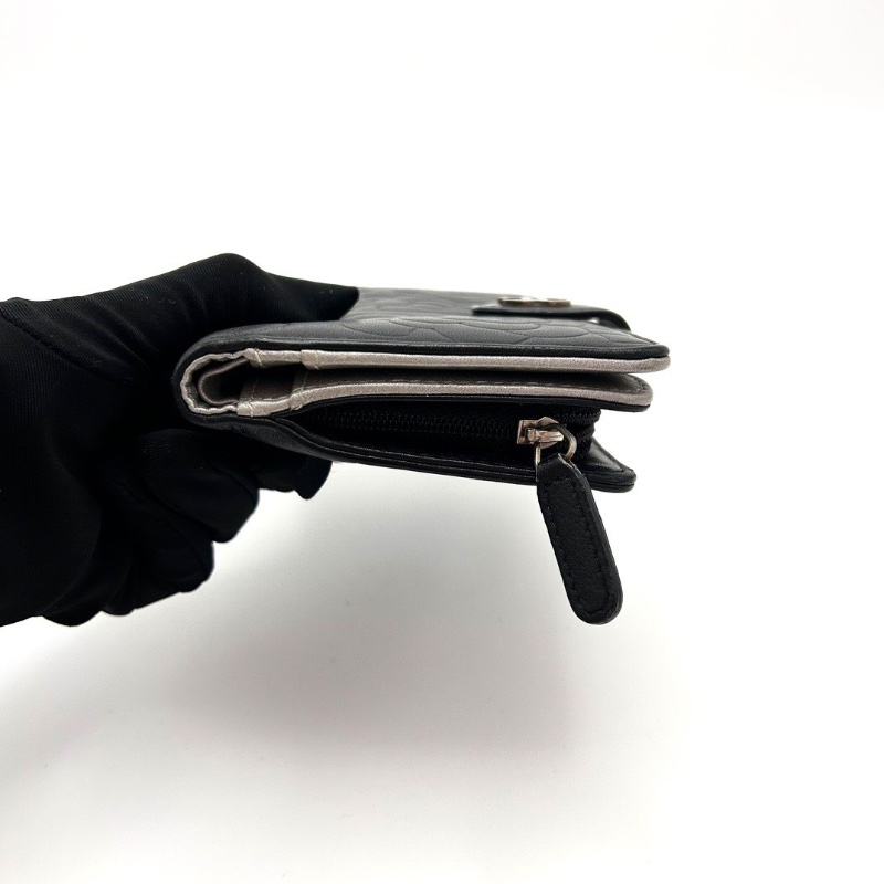 CHANEL拼色銀扣山茶花錢包10*15*2 98新配件塵袋-4