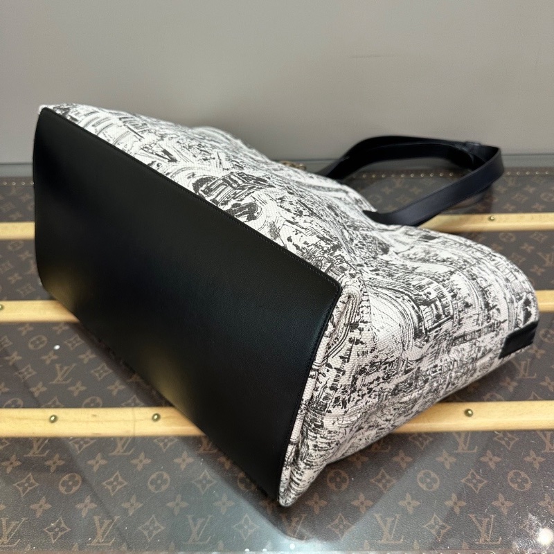 DIOR黑白塗鴉限定款帆布拼皮子母托特包36*28*21 98新配件盒子購證吊牌-3