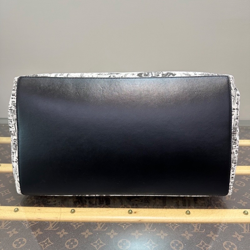 DIOR黑白塗鴉限定款帆布拼皮子母托特包36*28*21 98新配件盒子購證吊牌-4