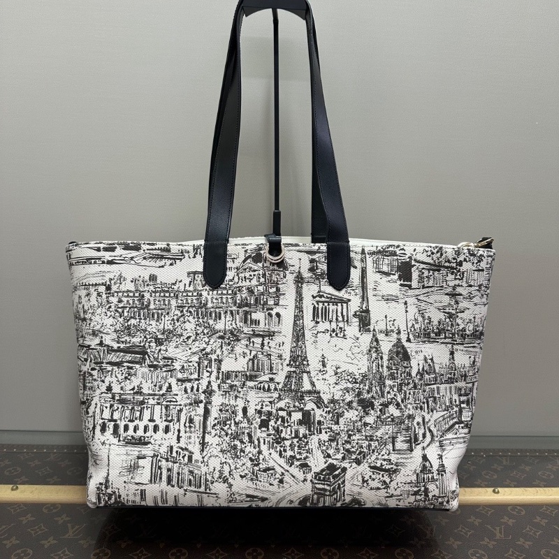 DIOR黑白塗鴉限定款帆布拼皮子母托特包36*28*21 98新配件盒子購證吊牌-6